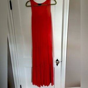 ANTHROPOLOGIE Peach Orange Sheer Pleated Maxi Dress